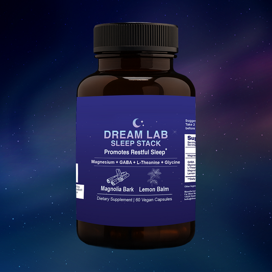 Dream Lab Sleep Stack – Natural Sleep Aid with Magnesium Glycinate, GABA, L-Theanine, Glycine, Magnolia Bark & Lemon Balm – Melatonin-Free, Non-GMO, Vegan Capsules – 60 Count